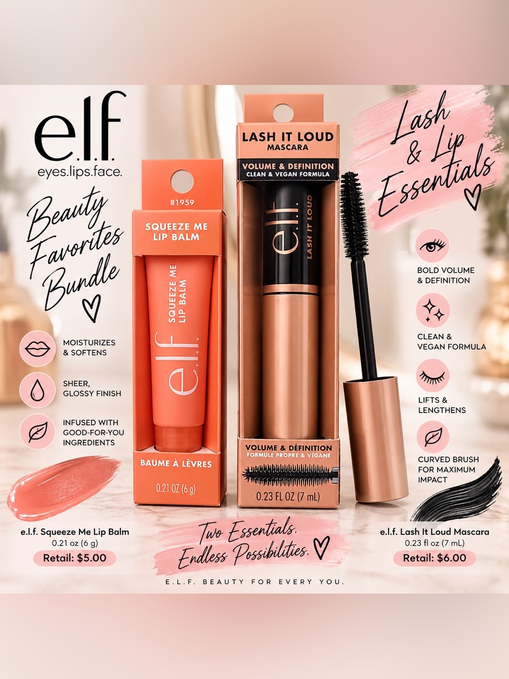 e.l.f. Lash It Loud Mascara + Squeeze Me Lip Balm Bundle
